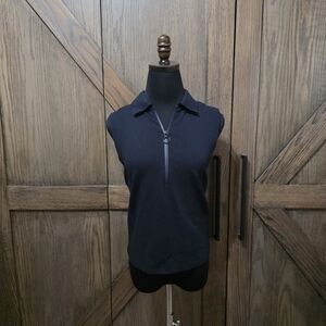 Akris Punto Navy Sleeveless Polo with Zip